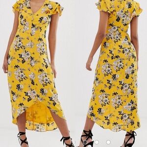 ASOS Oasis Yellow Floral Print Maxi Dress Marigold Mustard Sundress Size 14